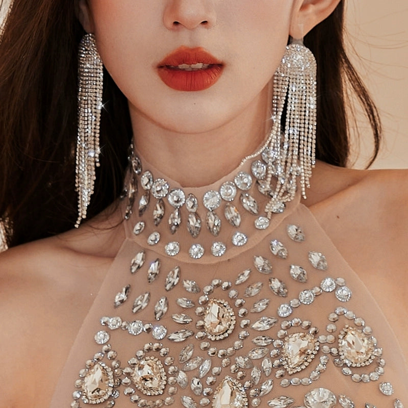 DOLLY Luxury Diamond Rhinestone Stud Chic Tassel Earrings-BABARA