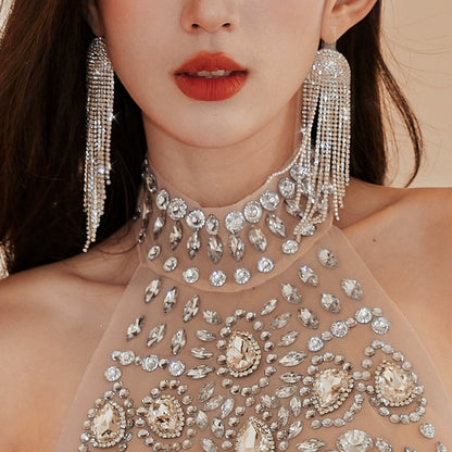 DOLLY Luxury Diamond Rhinestone Stud Chic Tassel Earrings-BABARA