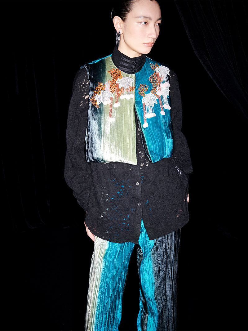 M essential Mackay designer hand-painted velvet tassel-embellished gilet - Quilse.