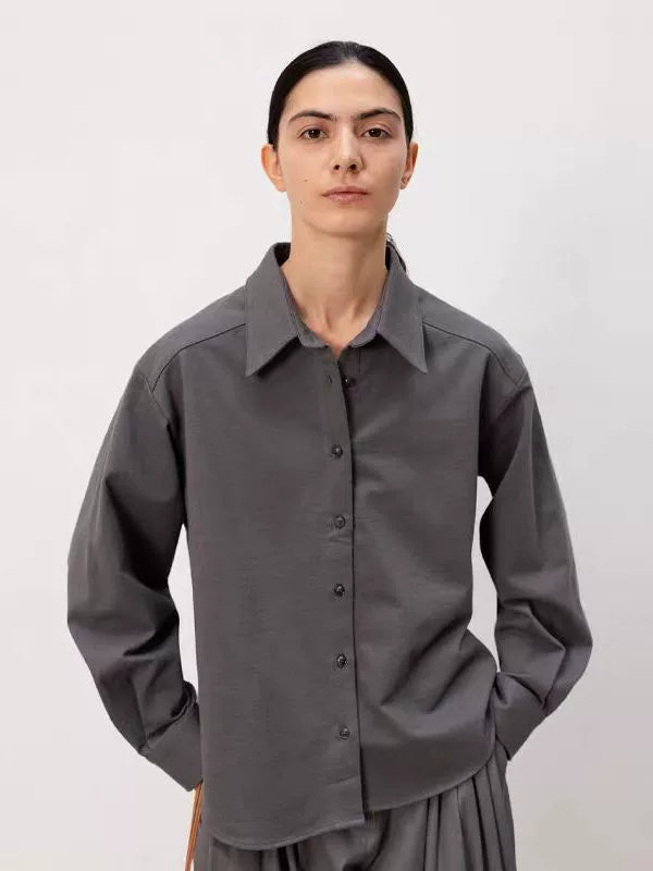 Low classic long sleeve shirt women's summer 2025 new design sense niche short sleeve t-shirt cotton shirt-IVY