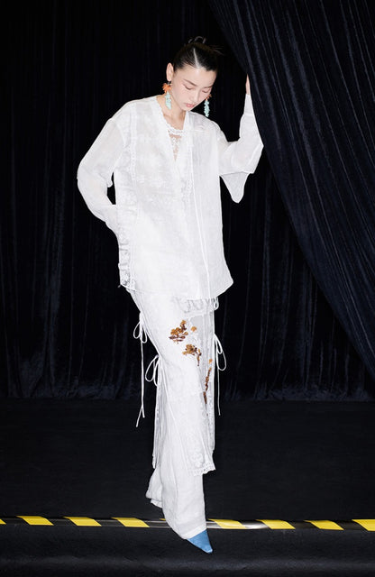 M essential Mackay designer Zen One Linen layered lace-up top - ANTSY.