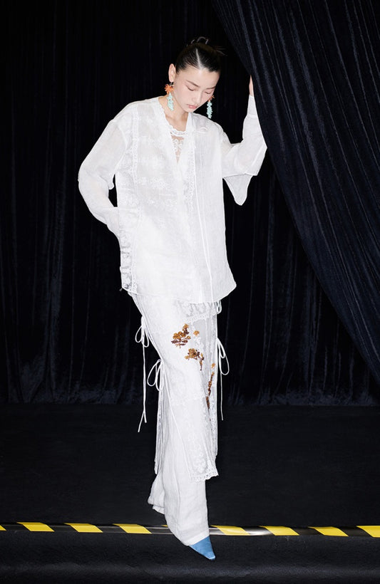 M essential Mackay designer Zen One Linen layered lace-up top - ANTSY.