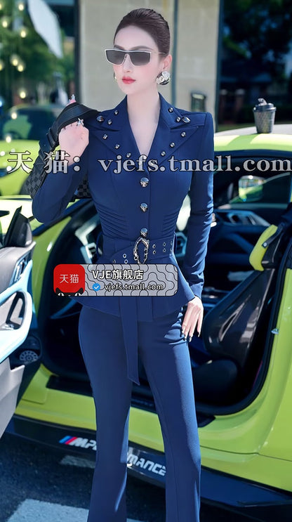 VJE Suit  New Small Skirt OL Jacket Micro Flared Pants Two-Piece Set-HIHI