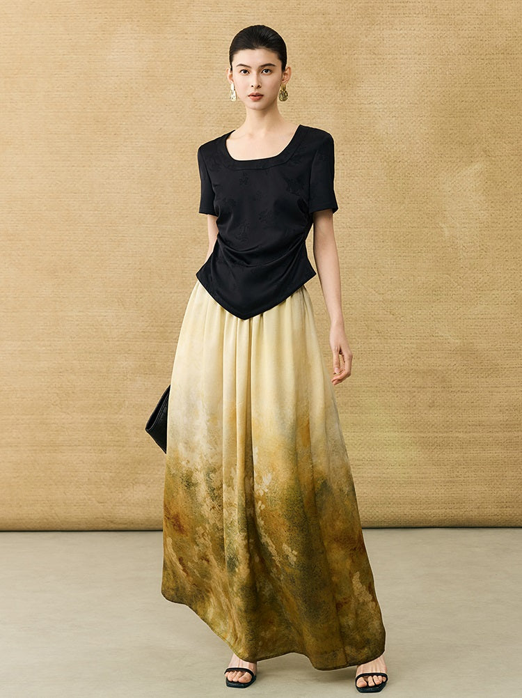 HECO Chinese Acetate Small Square Neck Short Sleeve Top- BEAK.