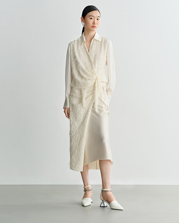COMME MOI Lv Yan designer summer new women's satin panel asymmetrical straight skirt - MESSIAH.