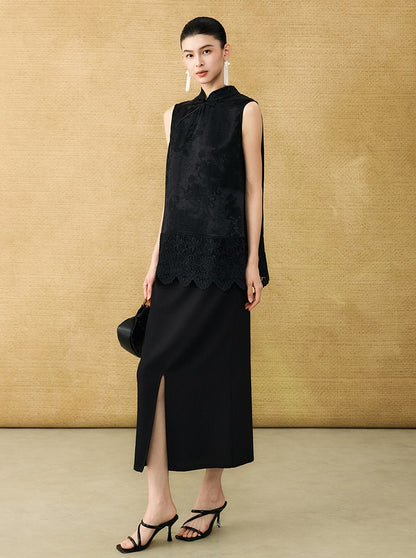 HECO Chinese hollow twisted summer simple commuter straight slit skirt - SWUM.