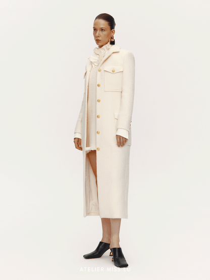 AtelierMissLu Vintage Pocket Design Sheep Wool Long Coat - ADEG.