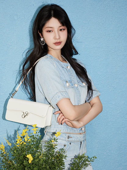 YES BY YESIR Ye Qian  Short Stand-Up Collar Denim Jacket Set -VESPERA.