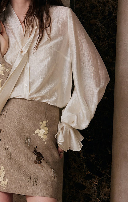 M essential Enchanting Exotic  Resort Linen Vest Chiffon Shirt-AMIRELLE.