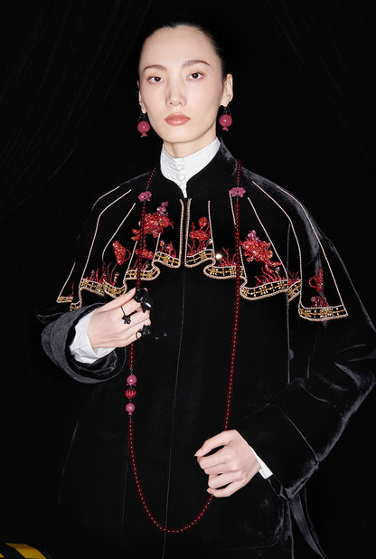 M essential Mackay designer silk velvet two-dimensional fish algae curtain bead jacket - BIDING.