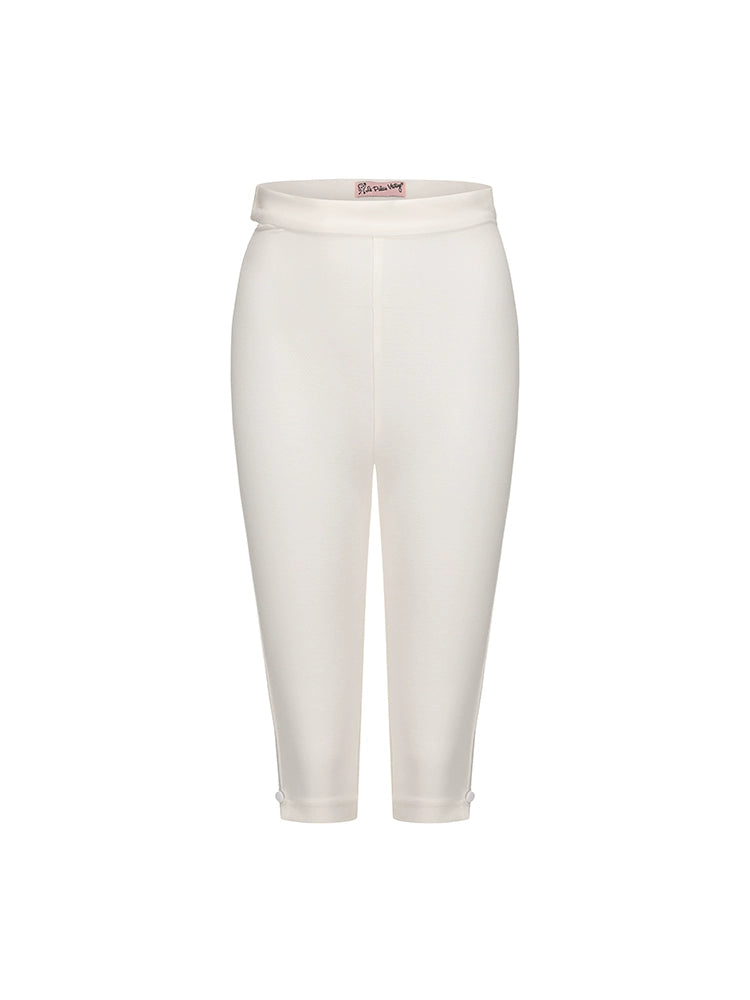 Le Palais Vintage 50s Pure White High-Waisted Hip Cropped Pants-EVERGREEN.