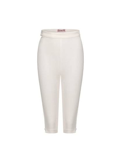 Le Palais Vintage 50s Pure White High-Waisted Hip Cropped Pants-EVERGREEN.