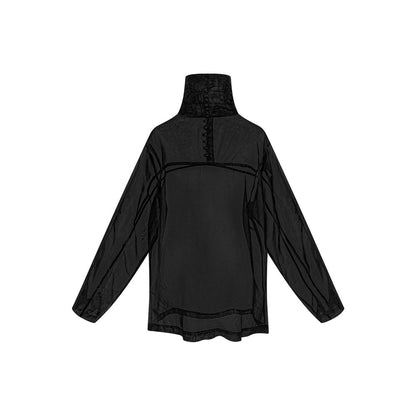 TUYUE silk light and transparent breasted long-sleeved shirt- AMBER.