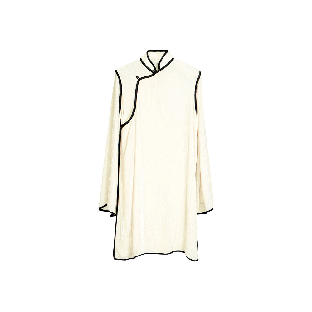 TUYUE white silk velvet improved cheongsam dress- BRENT.