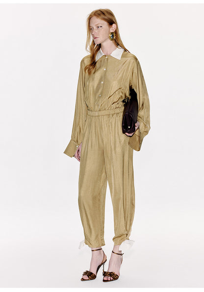 ATELIER MISS LU Ribbon Waist Acetate Jumpsuit - BLAKE