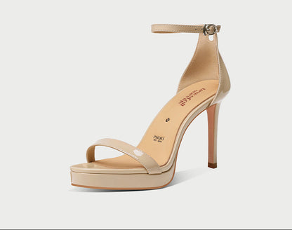 Pjjuu New Nude Strappy Platform Stiletto Heels - DOING