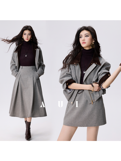 AUI Sheep Wool Black Turtleneck Sweater Slim Knit Base Jacket -  Su-Ho.