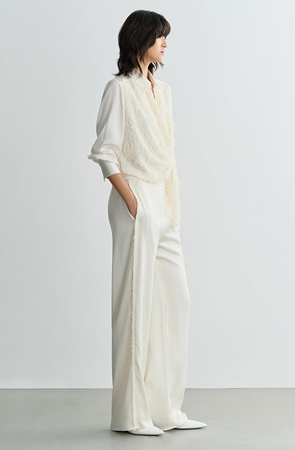 COMME MOI summer texture stitched satin straight-leg pants - ELIZABETH.