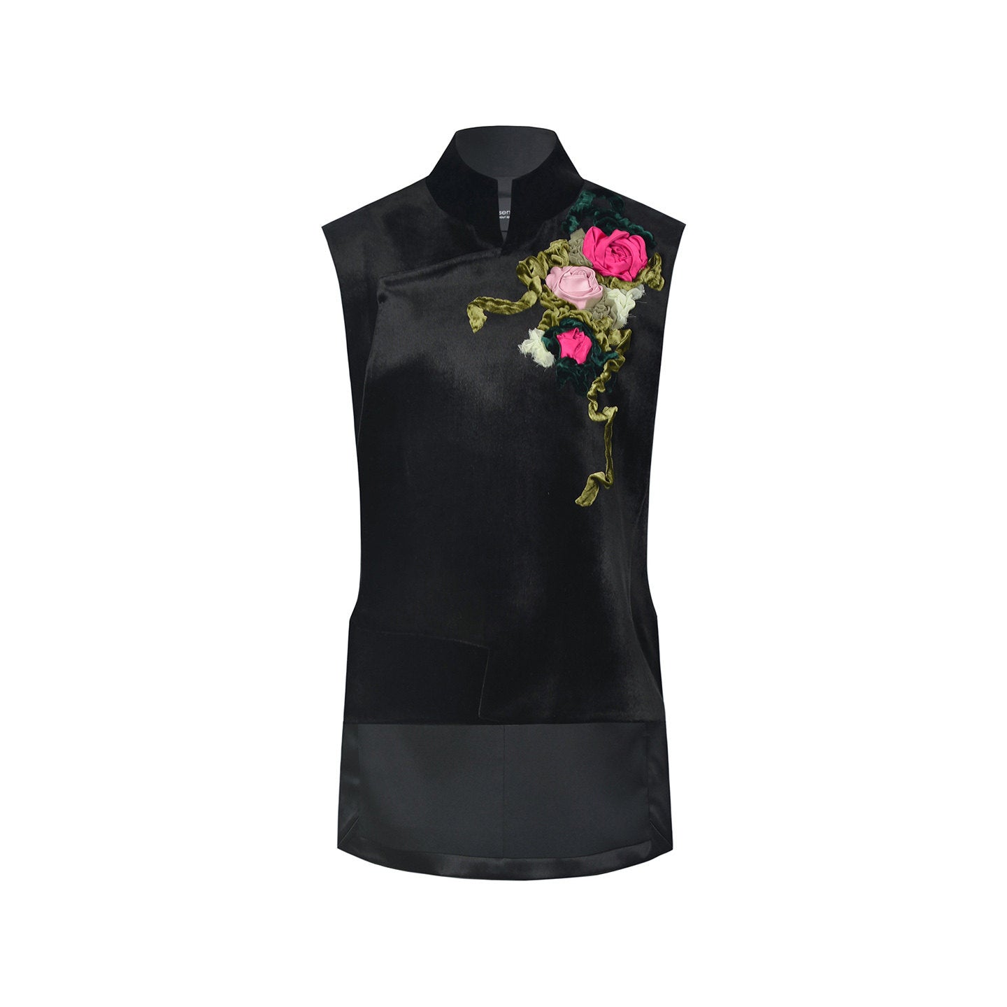 M ESSENTIAL Mackay designer brand handmade rose embroidered embellished velvet vest - GRANY