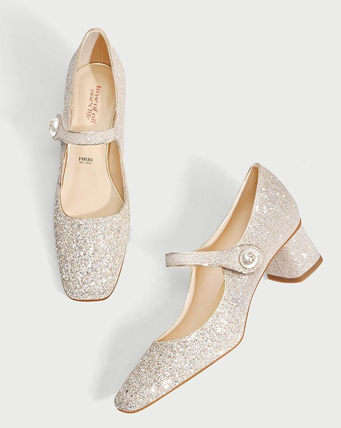 Pjjuu Mary Jane Engagement High Line Belt Block Heel  - ADOM