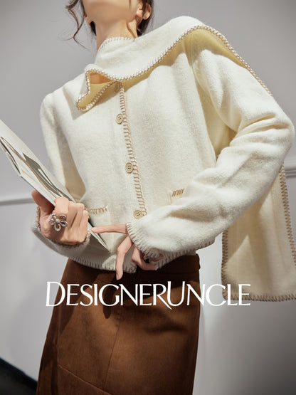 DGU "Suyu" white sweater lazy style loose and versatile slimming solid color jacket - Roberta.