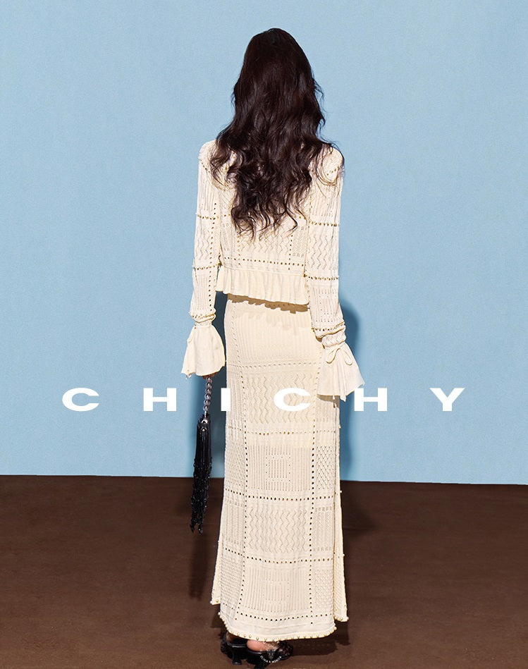 CHICHY slip knitted cardigan two-piece suit fairy long skirt-RILEY