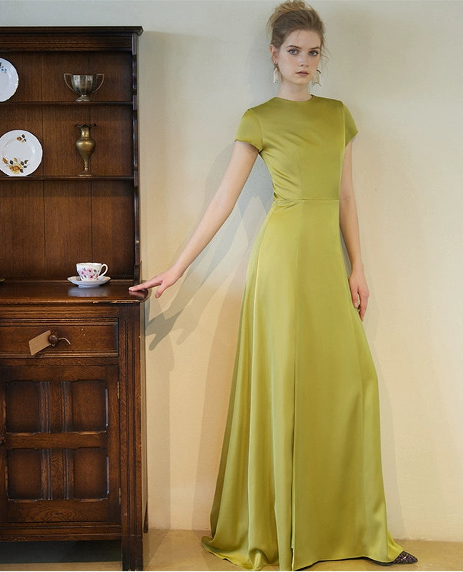 GOUDIN bridal short sleeves slim light luxury new evening dress -TIAM.