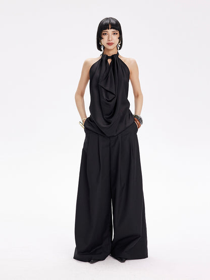 TINY IN Curved split wide-leg black trousers-SLUF