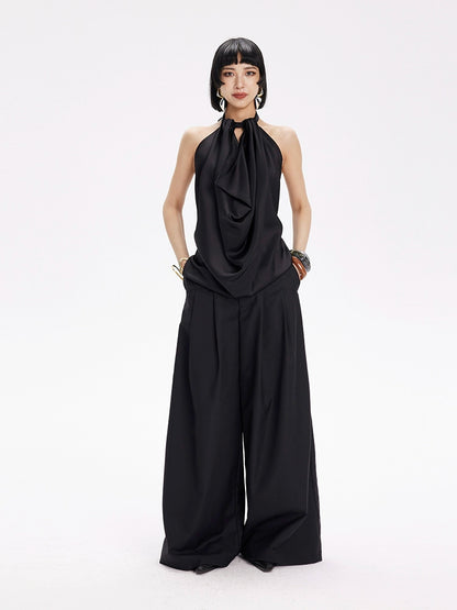 TINY IN Curved split wide-leg black trousers-SLUF