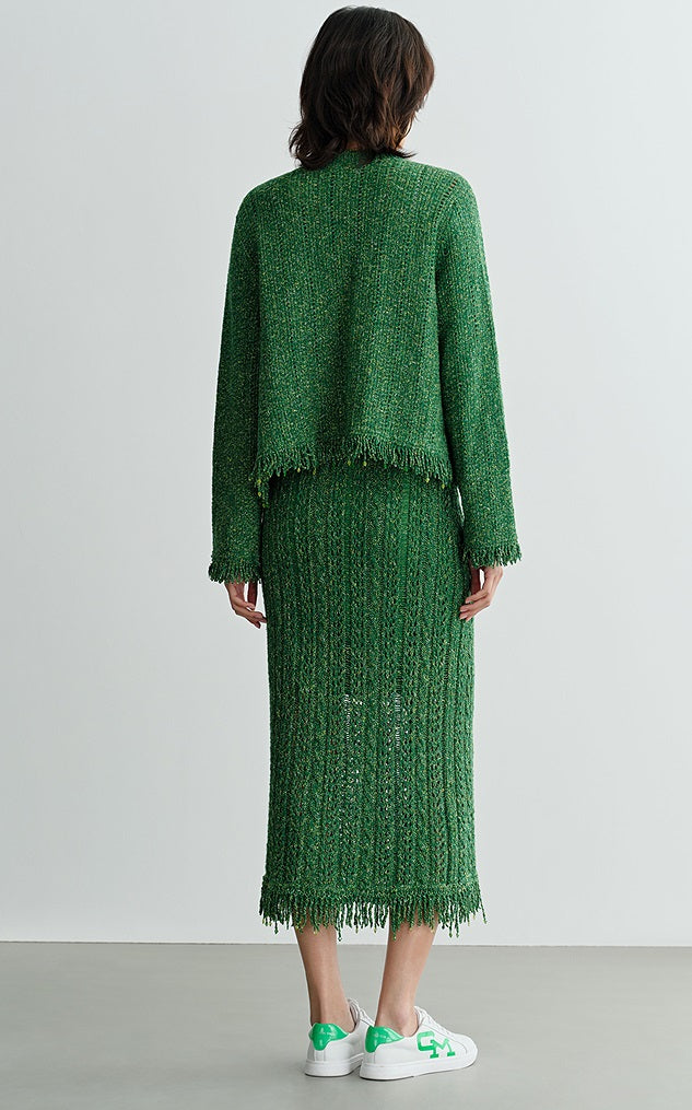 COMME MOI Lv Yan designer spring new women's beaded tassel cut-out knitted skirt - DAISY.