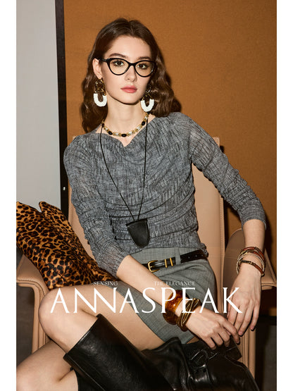 ANNASPEAK  slimming design crewneck knit long sleeved tops-COCO.
