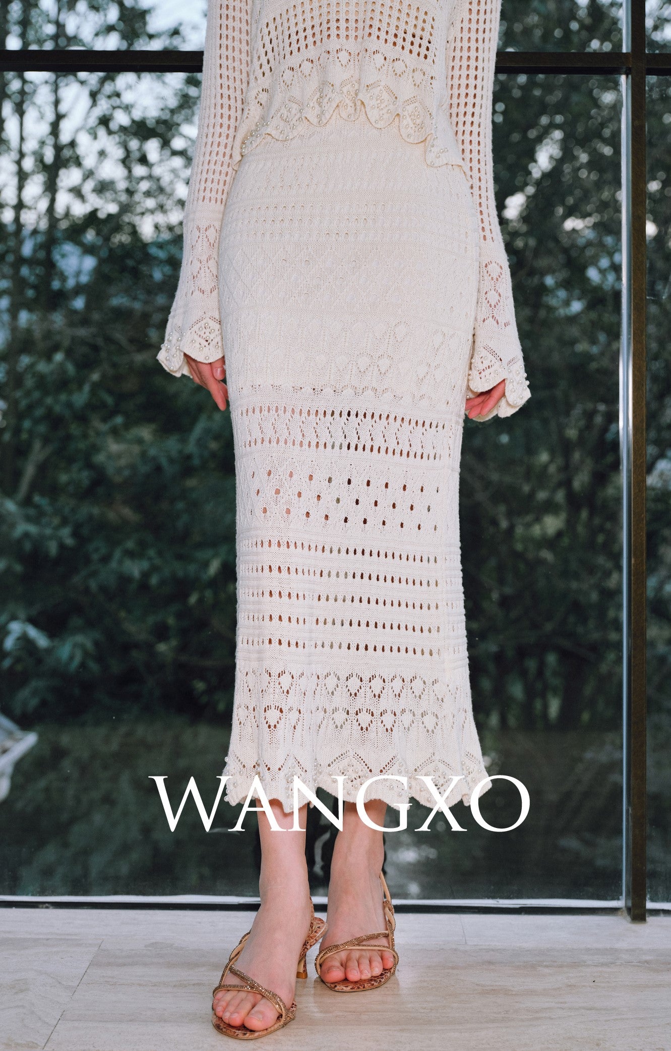 WANGXO | Handmade Beading Flared Sleeve Top & Fishtail Skirt Set -RAWLING.