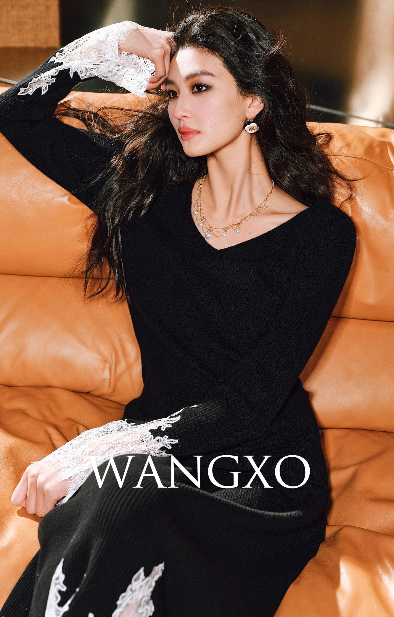 WANGXO | Merino wool eyelash lace french knitting top and skirt set -MILA.