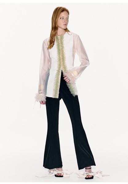 ATELIER MISS LU Tulle Latiered Panelled Long-Sleeved Top - BAILEY.