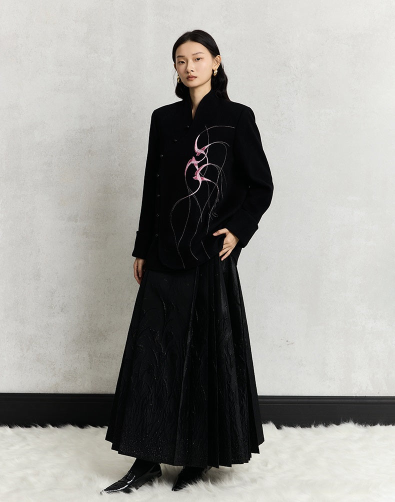 HECO Swallow embroidery tweed black Jacket Women - sinc.