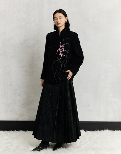 HECO Swallow embroidery tweed black Jacket Women - sinc.