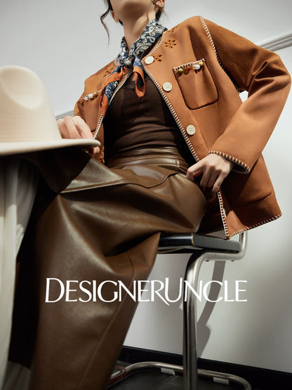 DGU "Ink Rhyme" brown jacket new retro loose commuter slimming high-end top - Emery.