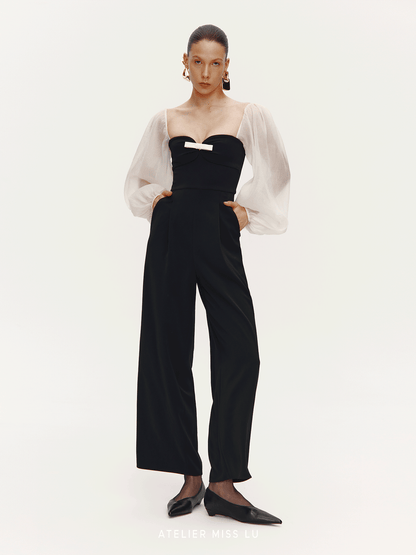 ATELIER MISS  silhouette textured gauze sleeve jumpsuit - GUAGE