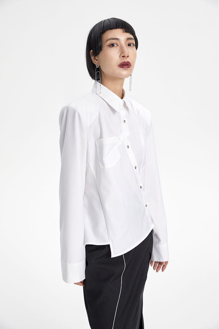 TINY IN irregular elegant women's black white shirt - NAME