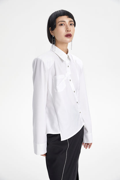 TINY IN irregular elegant women's black white shirt - NAME