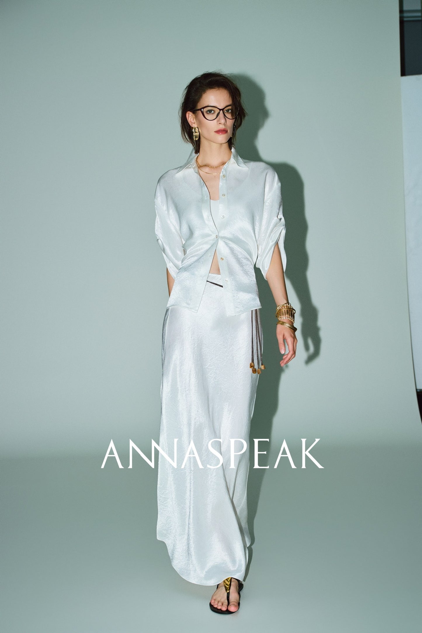 ANNASPEAK cut slightly wrinkled NAIA acetic acid slimming top mermaid skirt-NANA.