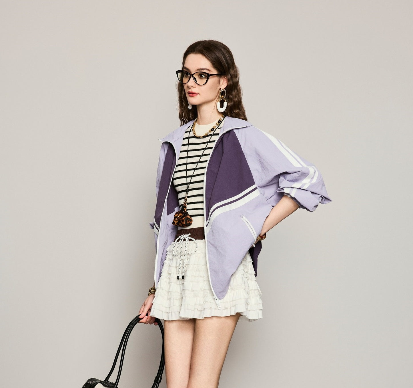 ANNASPEAK fashionable contrast color loose hooded jacket-KIM.
