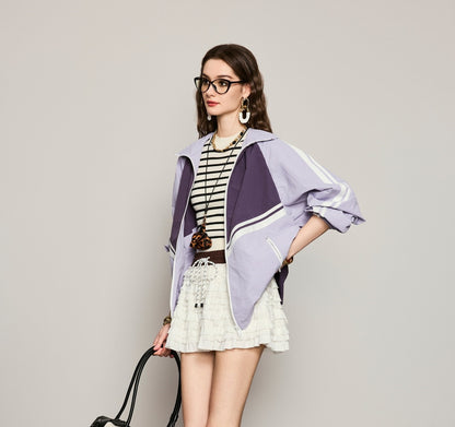 ANNASPEAK fashionable contrast color loose hooded jacket-KIM.