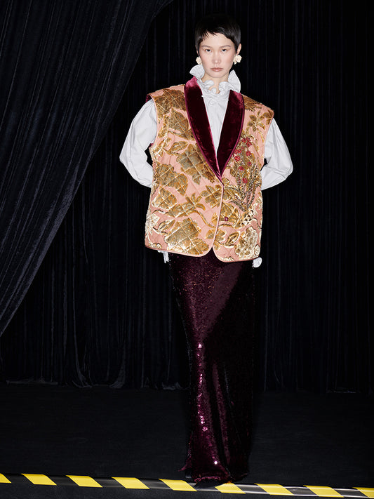 M essential Mackay designer embroidered quilted cotton gilet sequin long skirt-  lily of the valley