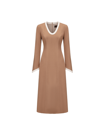 ATELIER MISS LU Old Money Sheep Wool Blend Long Sleeve Dress - RED.