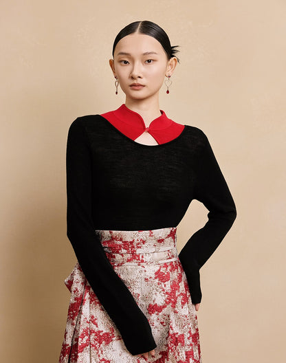 HECO 100% wool knit  black SWEATER hollow long sleeves spring - BRAY.