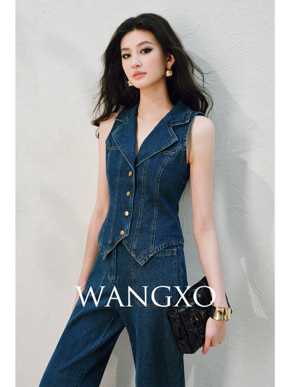 WANGXO | Airy Linen Cotton Blend Retro Denim Vest & Wide-Leg Pants Set  ZARA