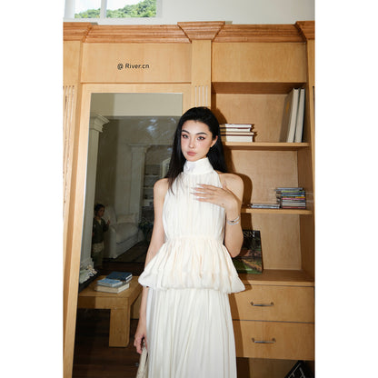 MEI SANGUAN turtleneck sleeveless pleated vest top A-line skirt two-piece set - BENARD