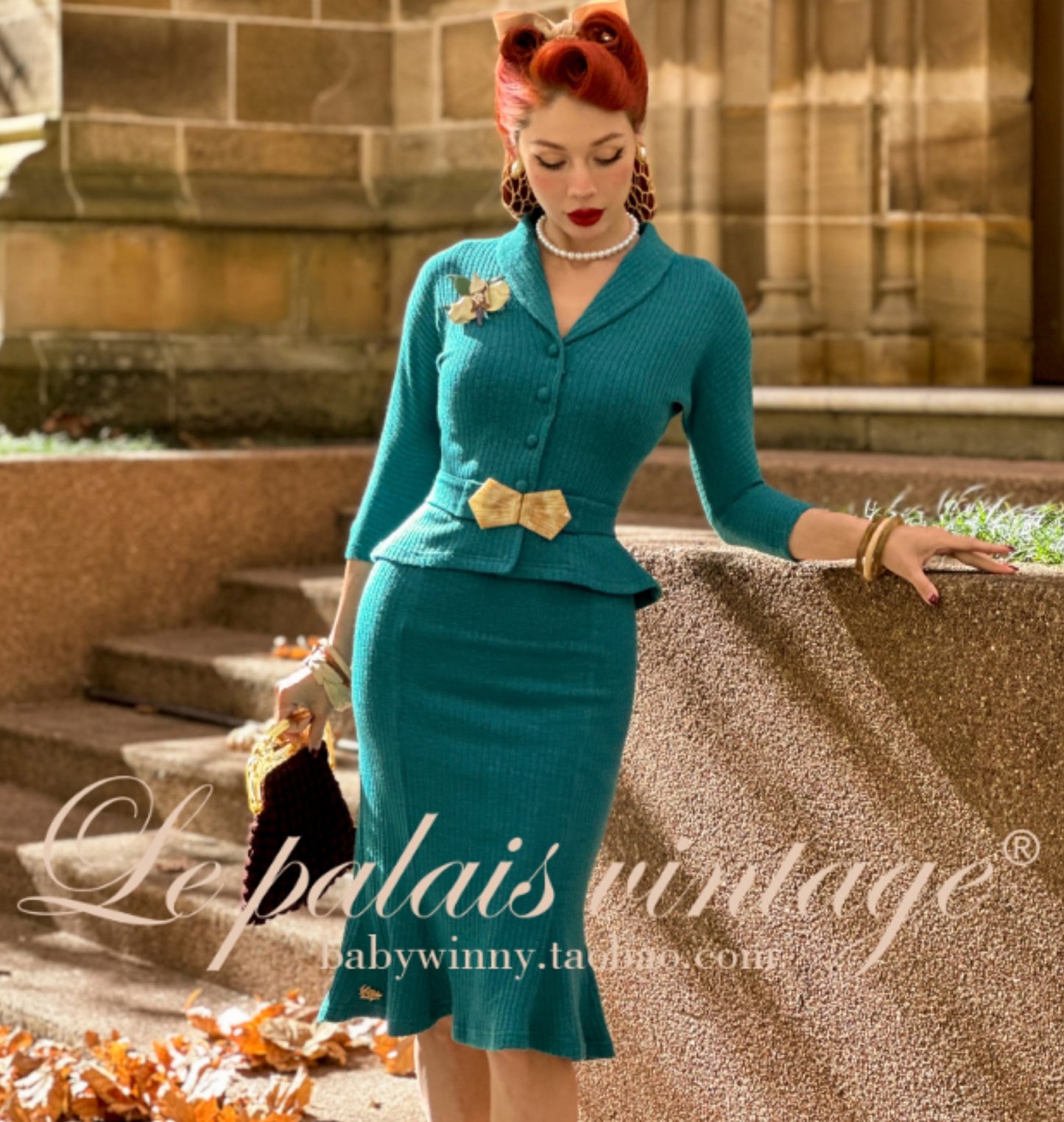 Le Palais Blue Knit Comfortable  Cardigan Mermaid Skirt Set-NIK