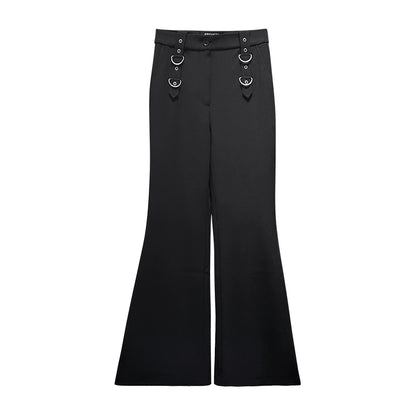 ANNAKIKI Designer Black Buckle Slim Fit Wide-Leg Casual Boot Pants-SAKATA
